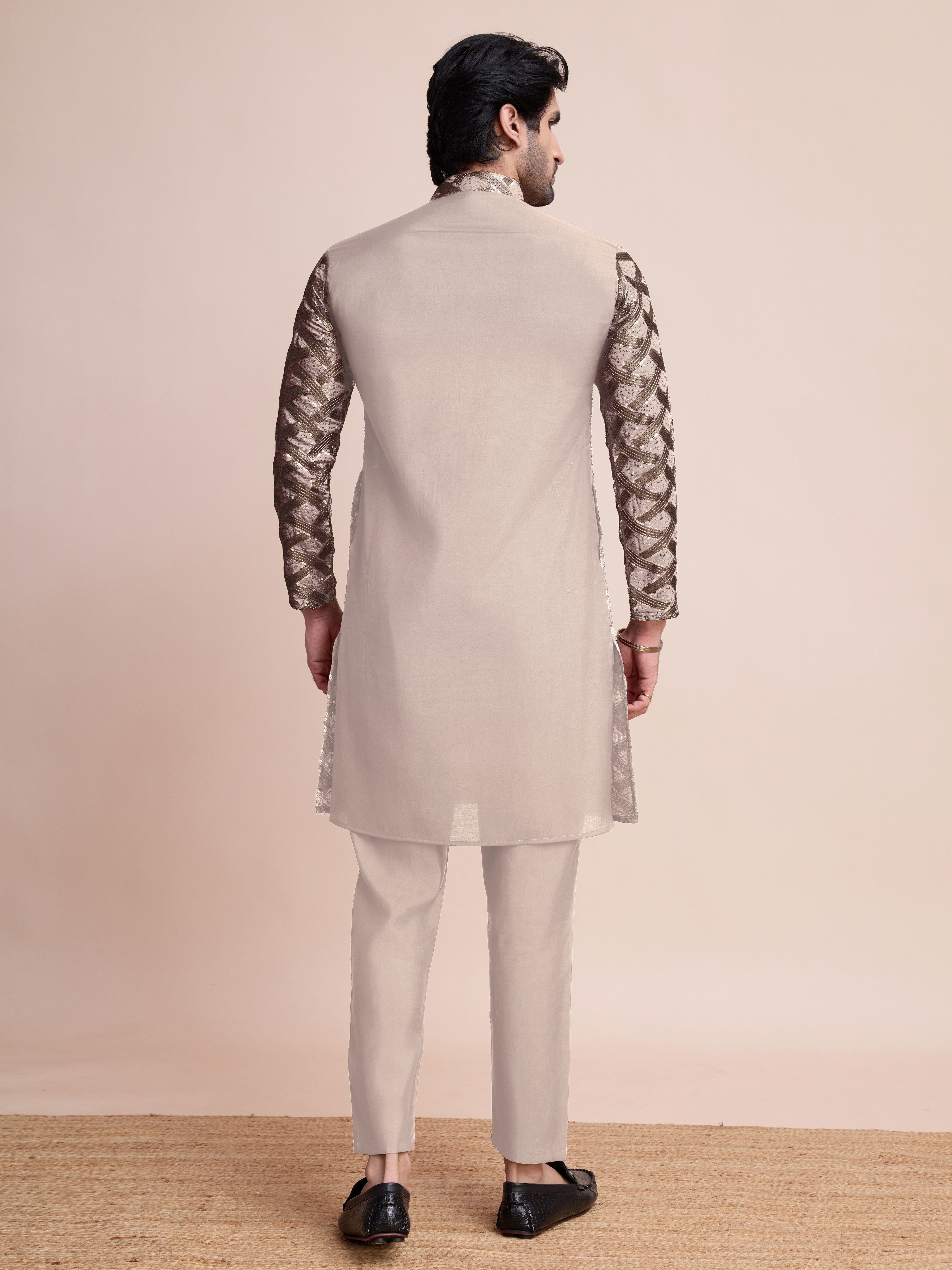 Beige Silk Heavy Embroidered Kurta – Subtle Festive Style