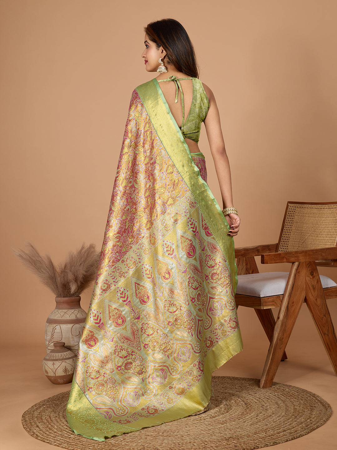 Beige Soft Silk Heavy Woven Jari Designer Adorable Ethnic Saree