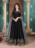Black Adda Silk Heavy Embroidery with Embroidered bordered Border Dupatta  Anarkali Suits