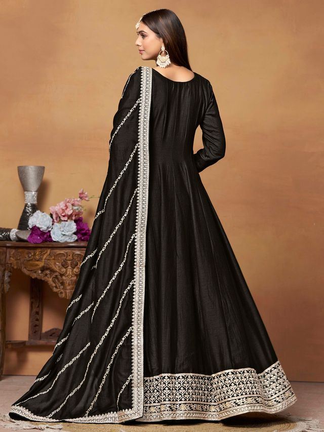 Black Anarkali Suit With Heavy Thread Embroidery With Sequis Work