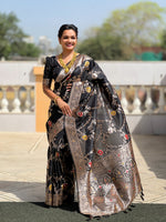 Black Banarasi Silk Saree With Traditional Woven Meenakari Designer Traditional Looks