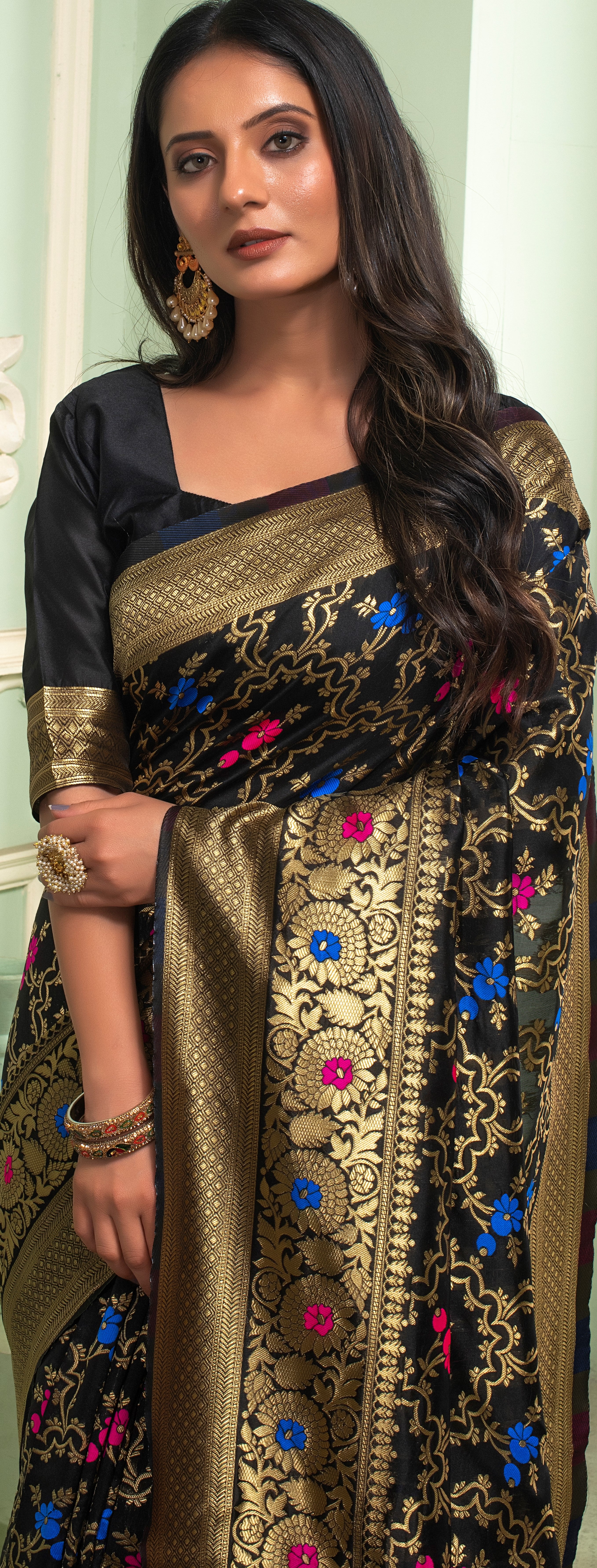Black Banarasi Silk  Saree with Jacquard Woven Work