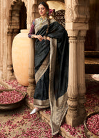 Black Banarasi Soft Silk Saree with Woven Lace Border