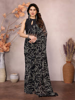 Black Beautiful Designer Printed Ready To Wear Saree For Fancy Looks