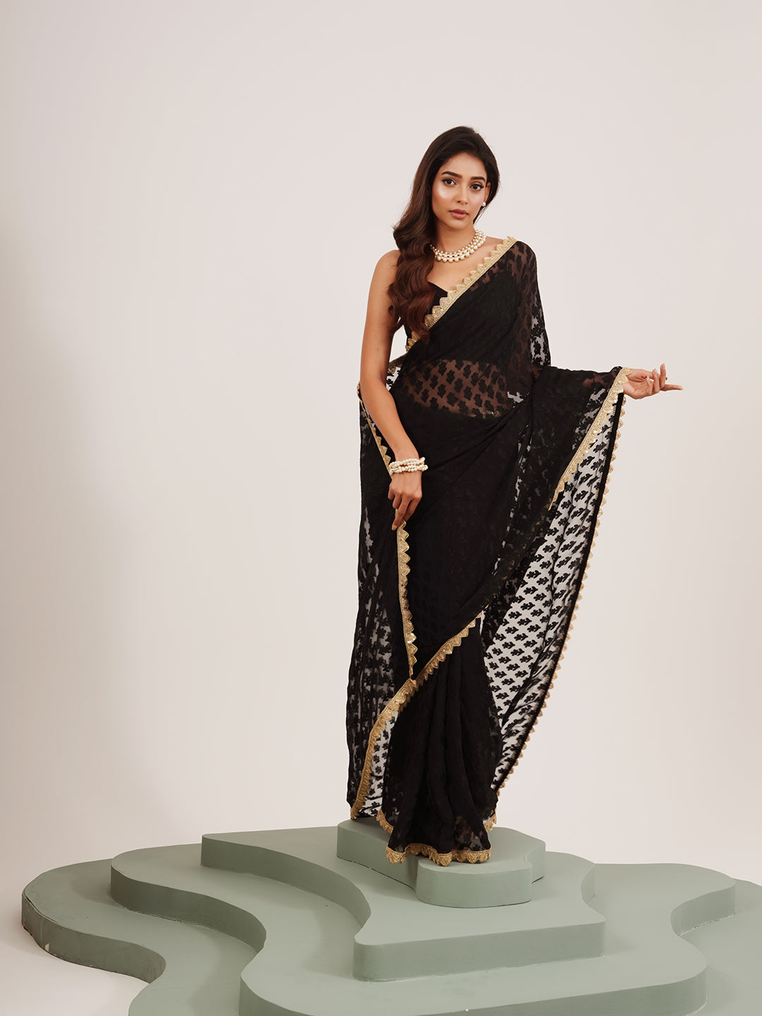Black Beautiful Partywear Embellished Sequinned Brasso Saree