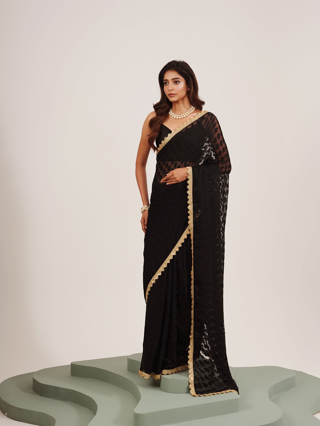 Black Beautiful Partywear Embellished Sequinned Brasso Saree