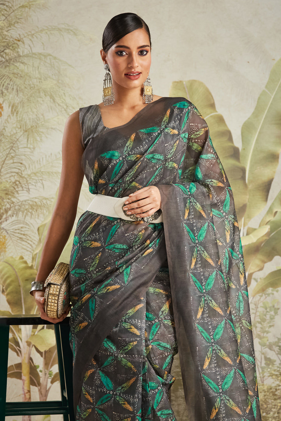 Black Chanderi Cotton Festive Wear Saree With Smart Digital Print