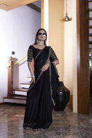 Black Chiffon Designer Embroidered Ceremonial Saree