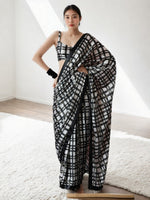 Black Chinnon Digital Print & Lace Border Trendy Ready To Wear Saree