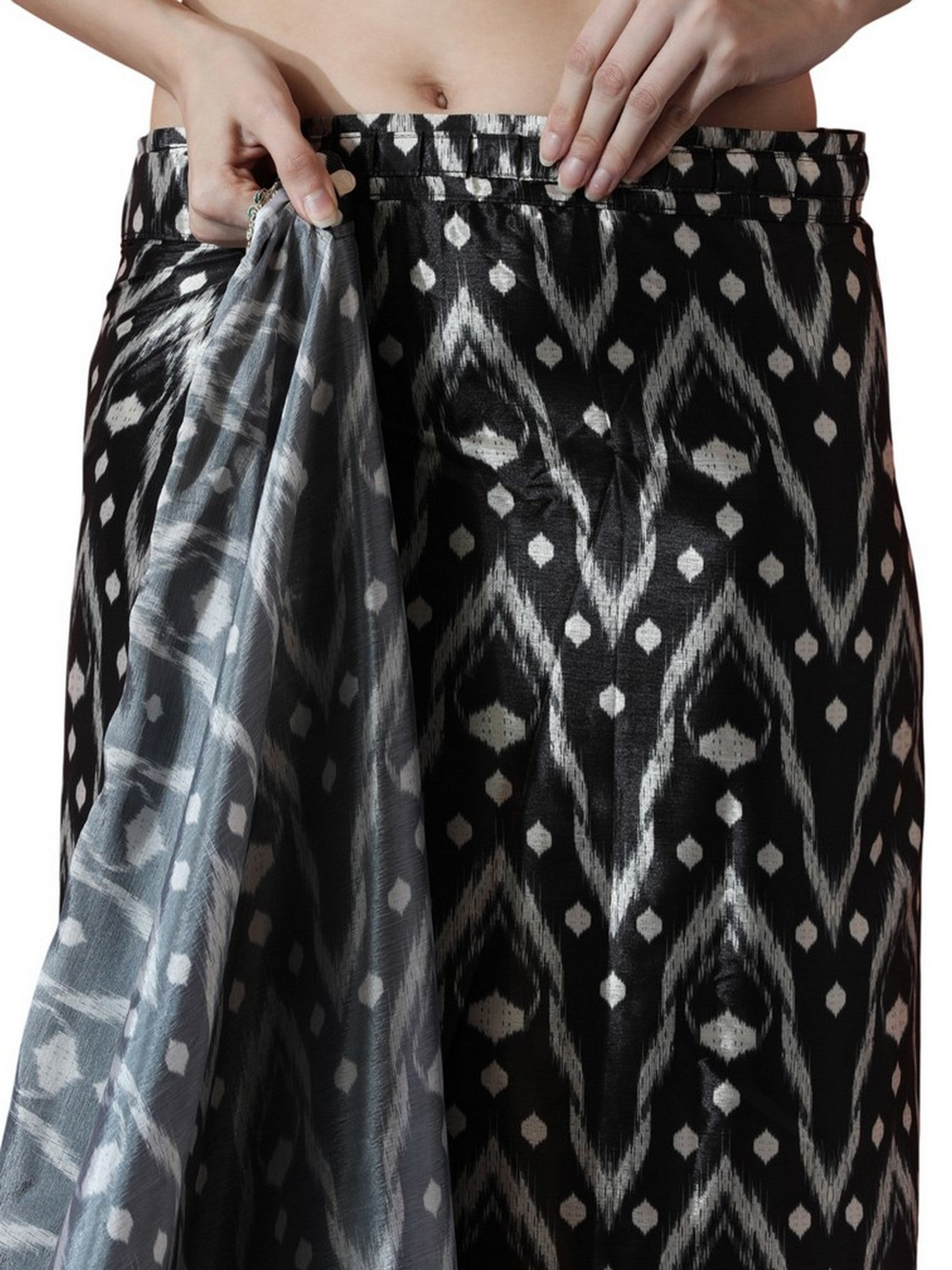 Black Chinon Designer Digital Printed Ready To Wear Saree