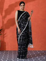 Black Chinon Saree With Beautiful Digital Print For Ceremonial Wear