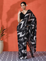 Black Chinon Saree With Beautiful Digital Print For Ceremonial Wear