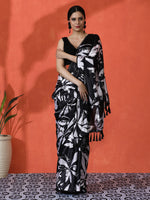 Black Chinon Saree With Beautiful Digital Print For Ceremonial Wear