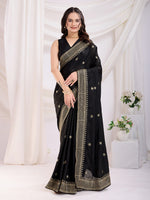 Black Chinon Silk Desigenr Zari Embroidered Ceremonial Saree