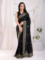 Black Chinon Silk  Saree with  C pallu all Over Embroidery and Sequins Work