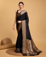 Black Colour Beautiful Soft Silk Saree With Zari Woven Designer