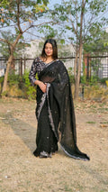 Black Colour Candy Crush Silk Embroidery Work Saree