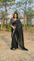 Black Colour Candy Crush Silk Embroidery Work Saree