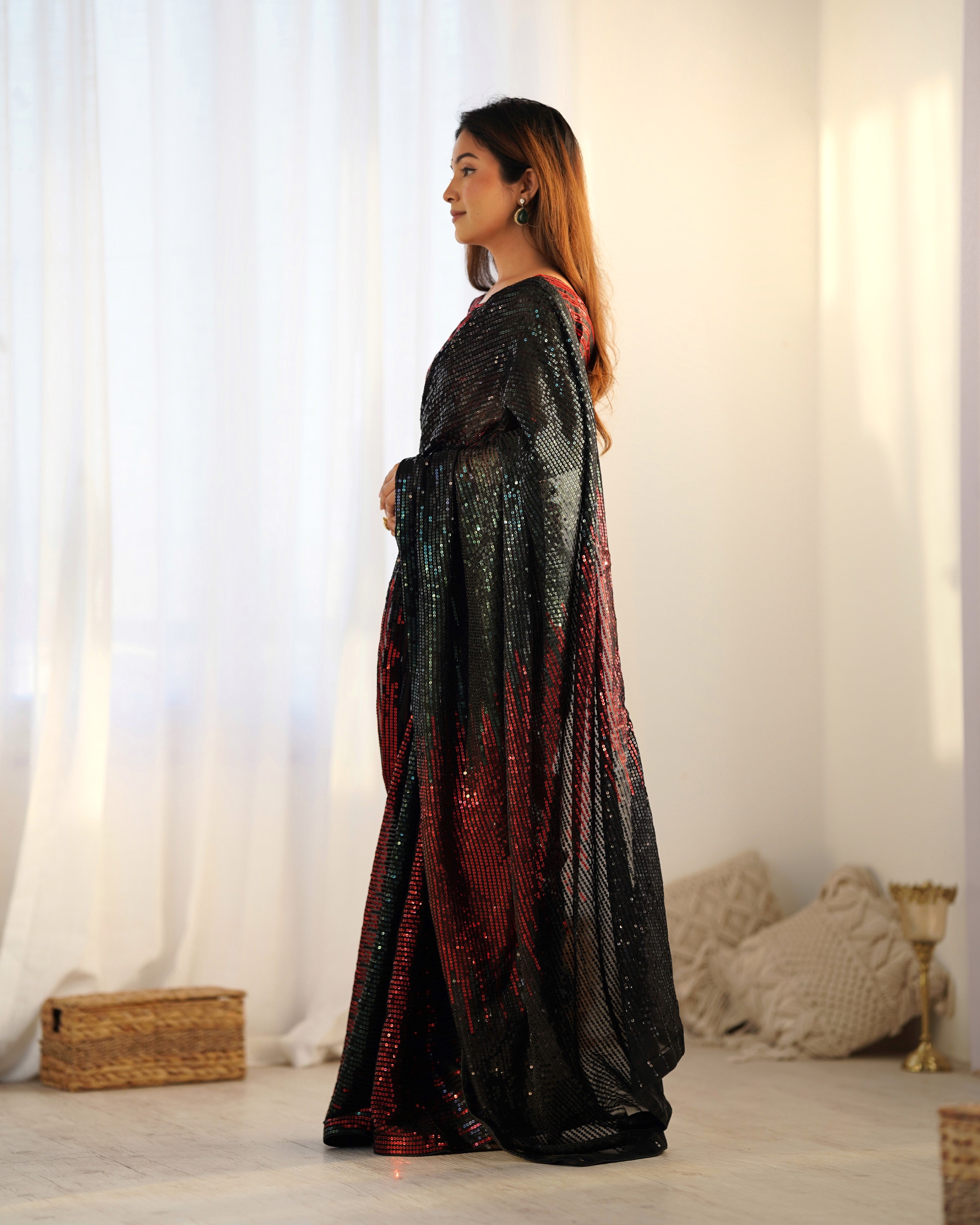 Black Designer Bollywood Looks Georgette Fabric Saree For Party Looks