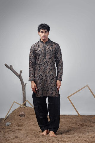 Black Designer Printed Modal Stylish Kurta Pajama