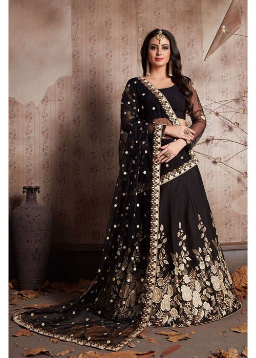 Black Embroidered Crape Silk Lehenga Choli