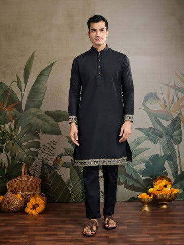 Black Embroidered Kurta with Jacket for Ceremonial Look