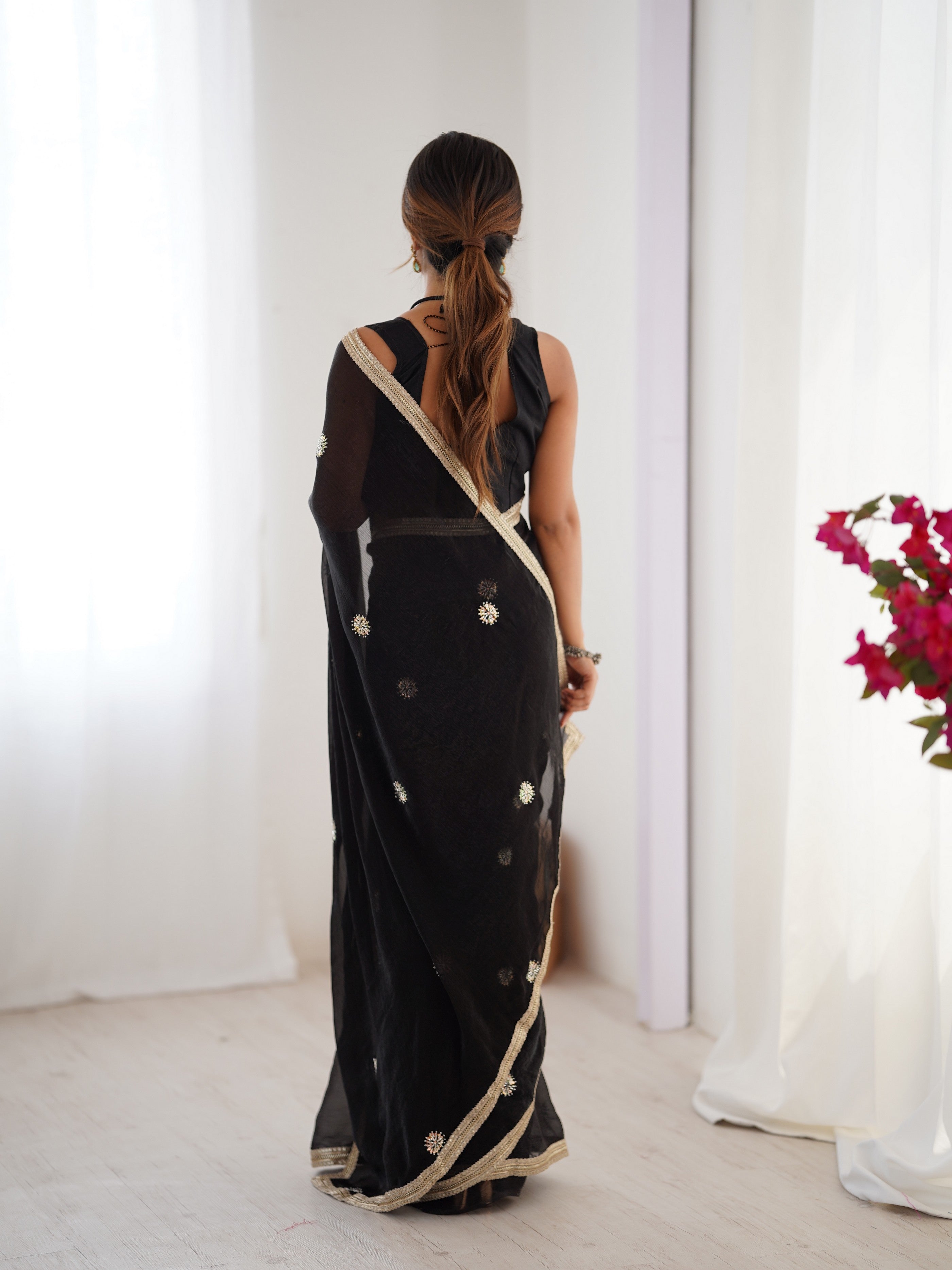 Black Fancy Stylish Partywear Saree For Girlie Ethnic Looks