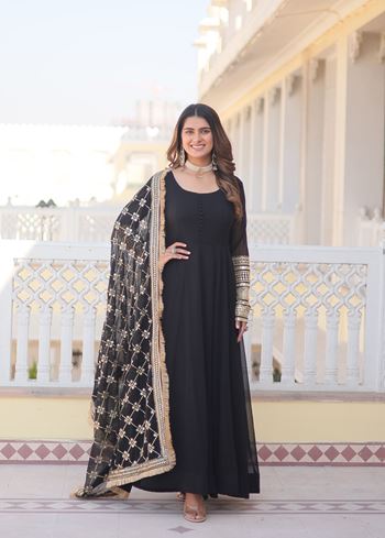 Black Faux Blooming Suit With Embroidered Multi-Sequins work