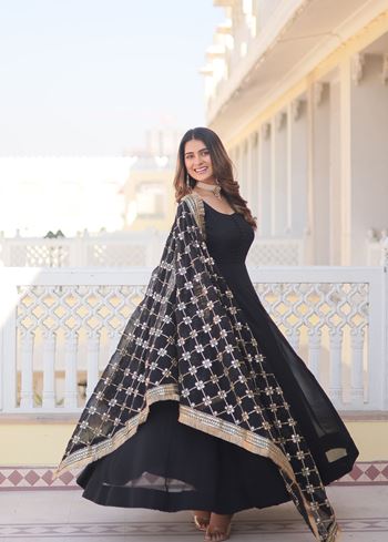 Black Faux Blooming Suit With Embroidered Multi-Sequins work