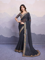 Black Georgette Designer Partywear Bandhej Saree