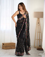 Black Georgette Fabric Designer Sequins Work Embroidery Saree
