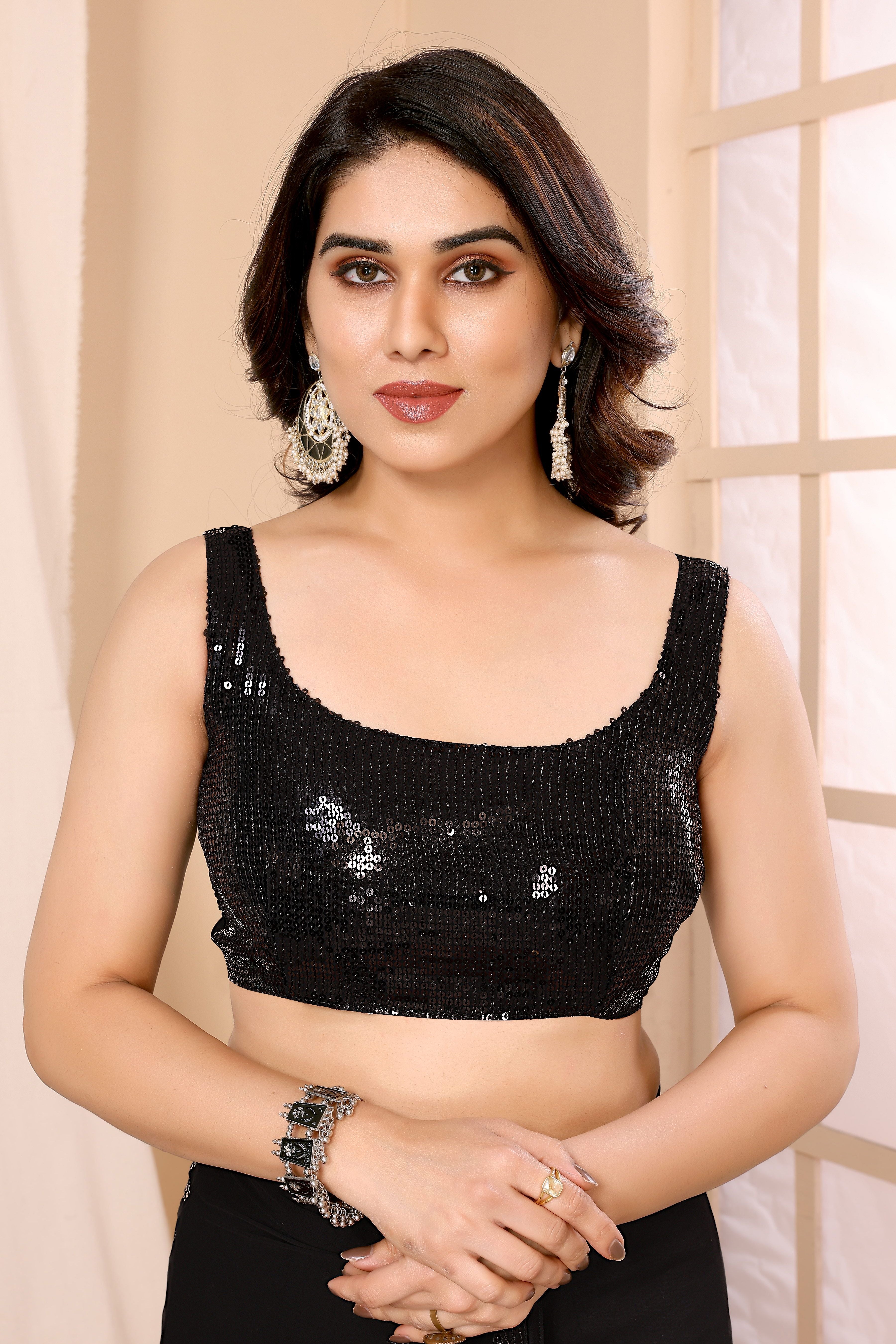 Black Georgette Ready To Wear Sequins Embroidered Saree