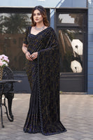 Black Gucci Velvet Designer Sequence Embroidery With Hand Beads Stone Work Wedding Season Saree