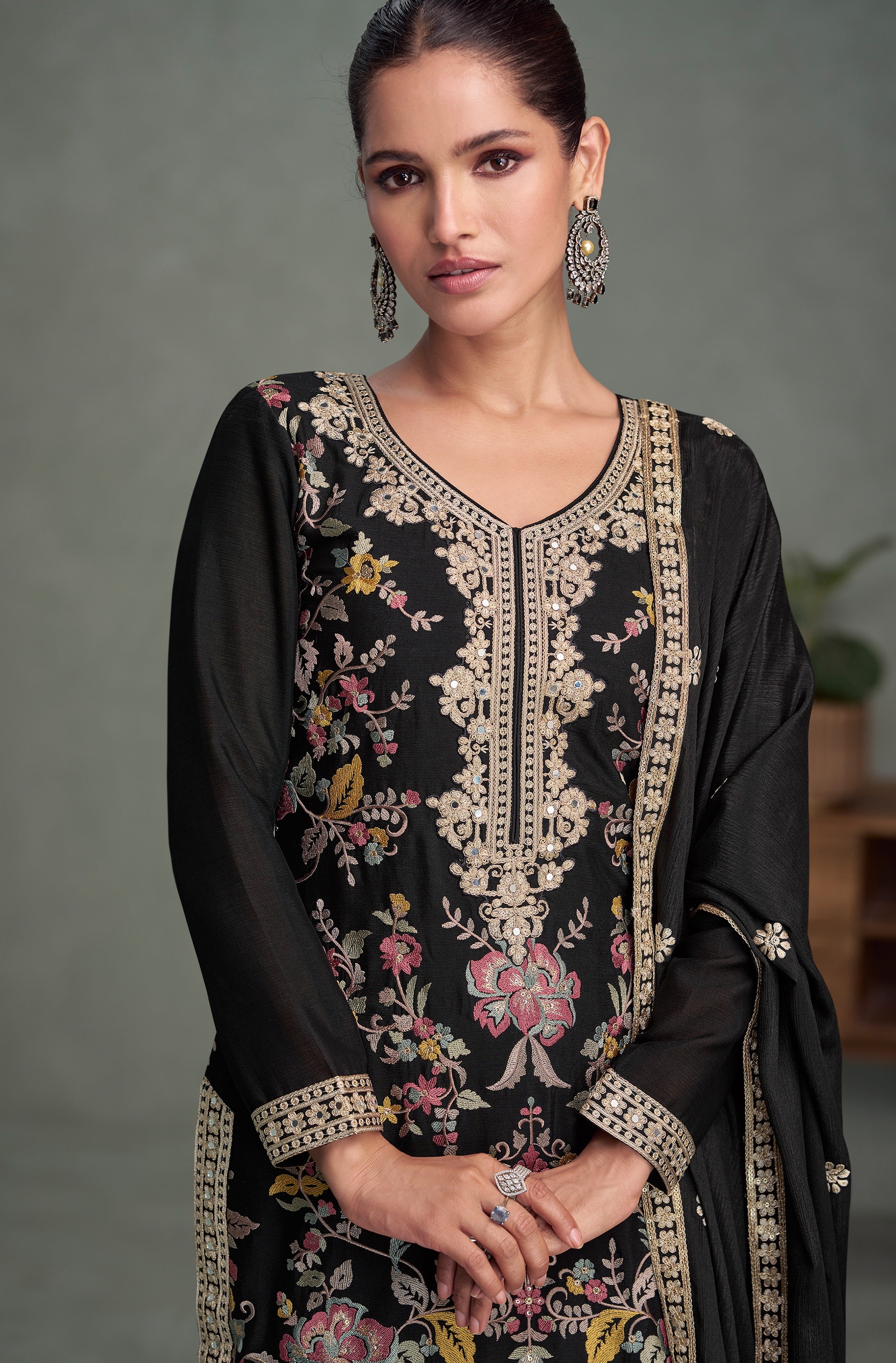 Black Heavy Designer Suit With Heavy Embroidery Work