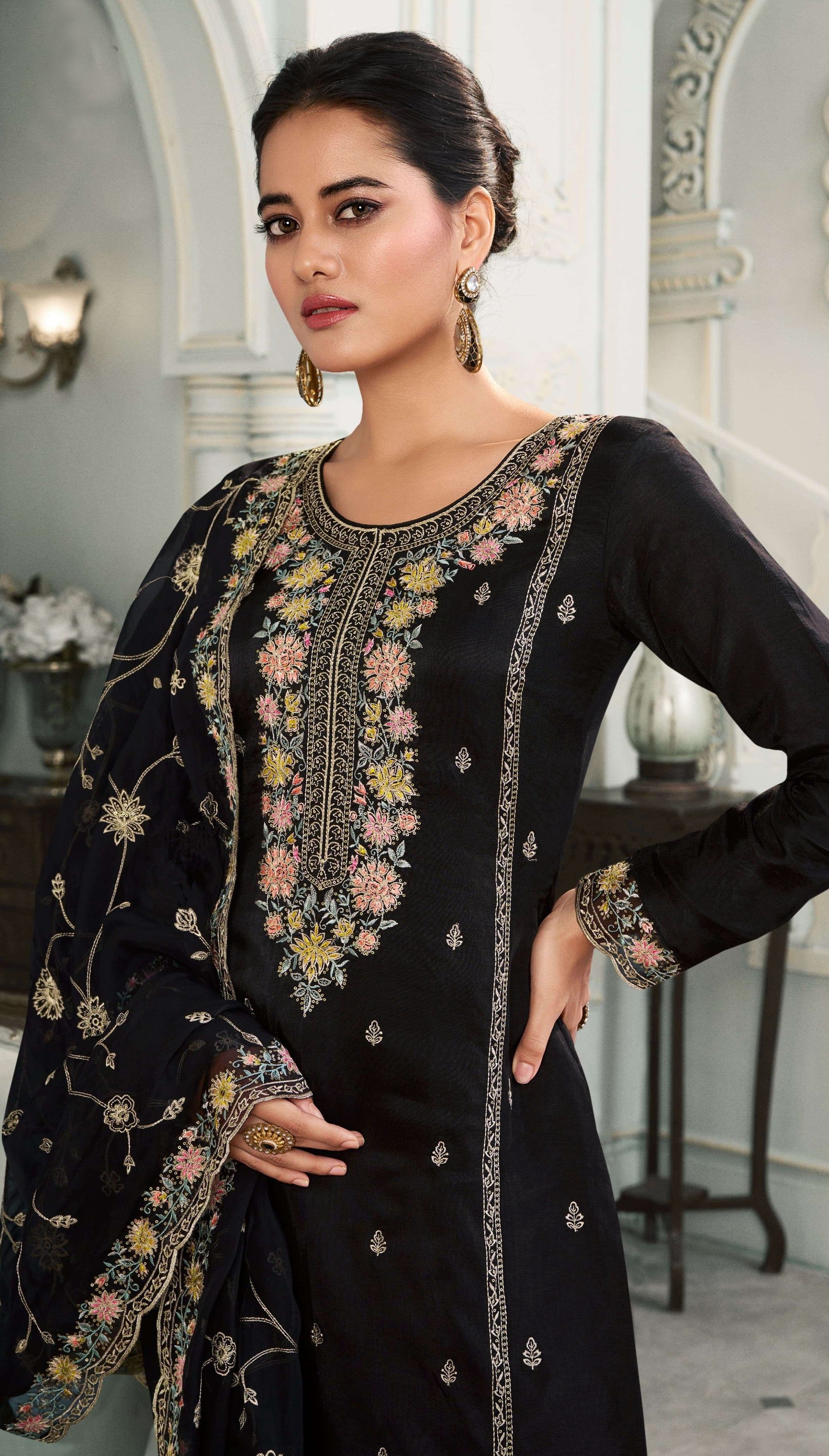 Black Heavy Designer Suit With Heavy Embroidery Work