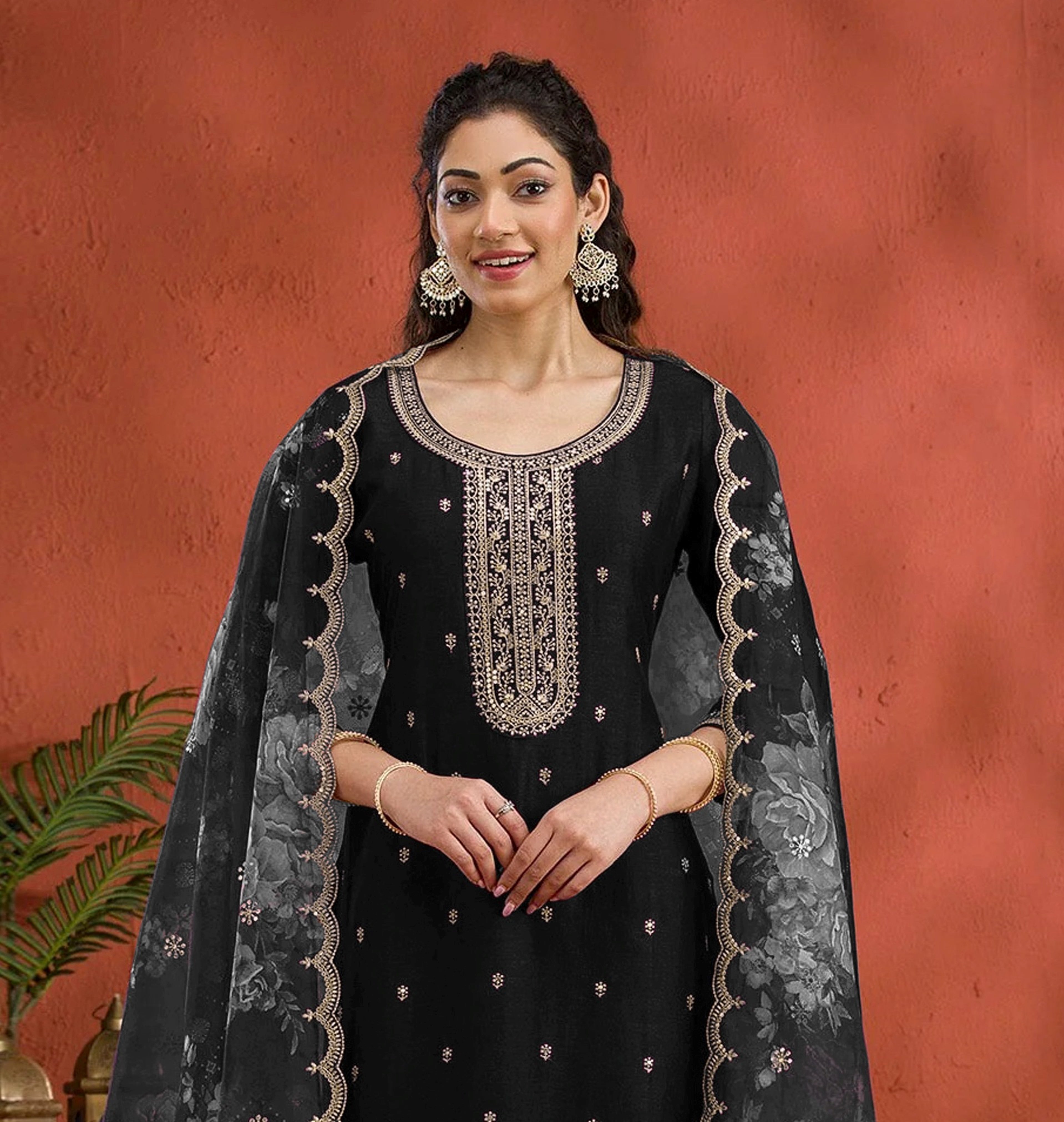 Black Heavy Designer Suit With Heavy Embroidery Work