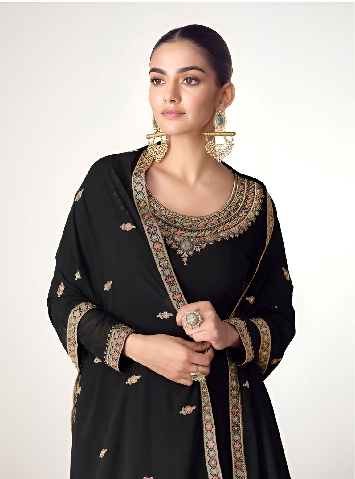 Black Heavy Designer Suit With Heavy Embroidery Work