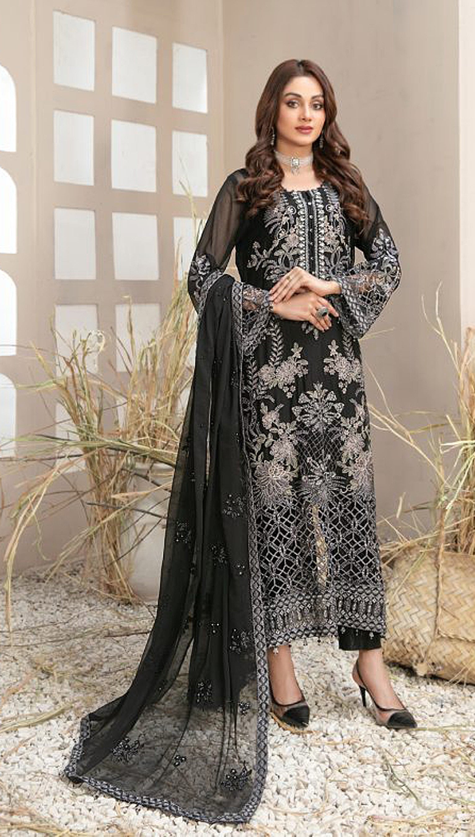Black Heavy Designer Suit With Heavy Embroidery Work