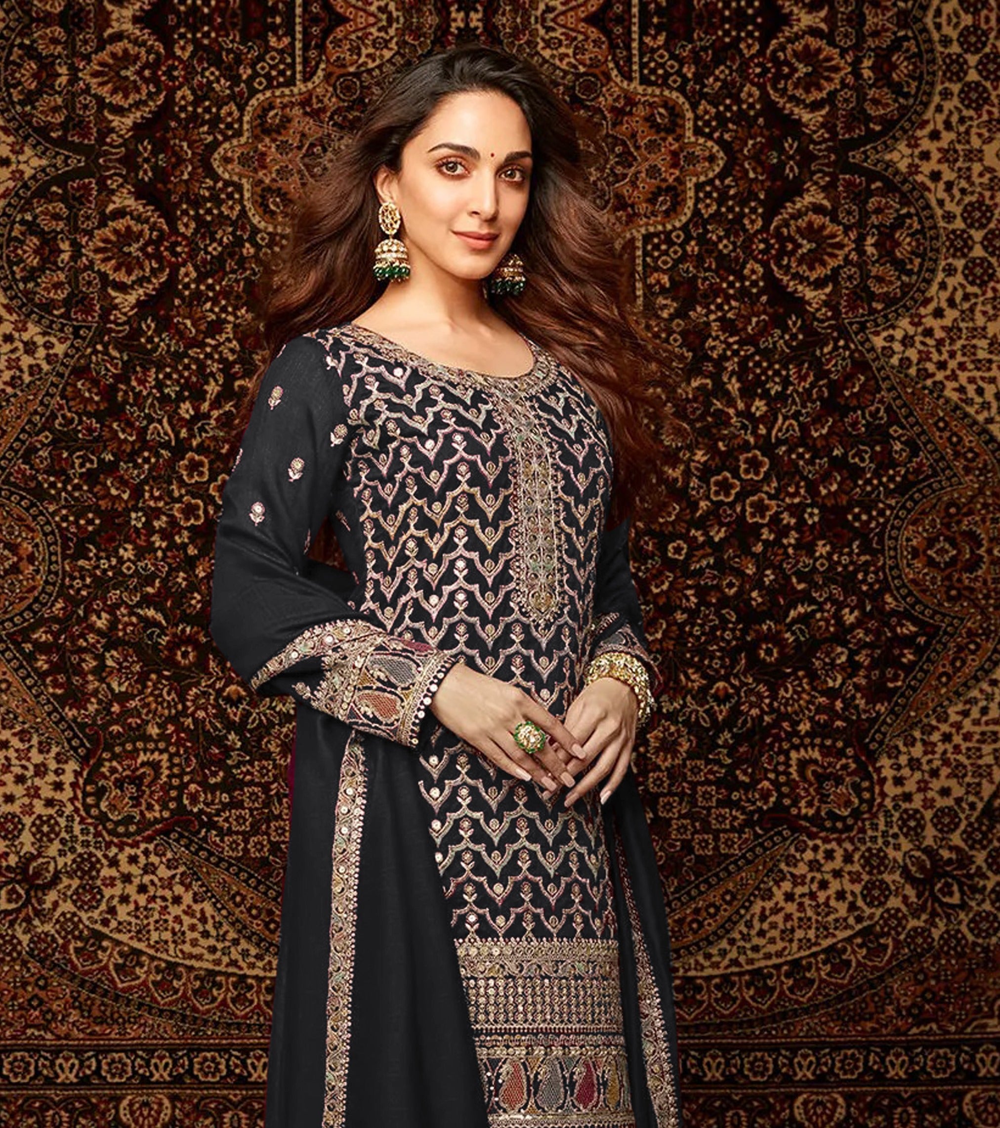 Black Heavy Designer Suit With Heavy Embroidery Work