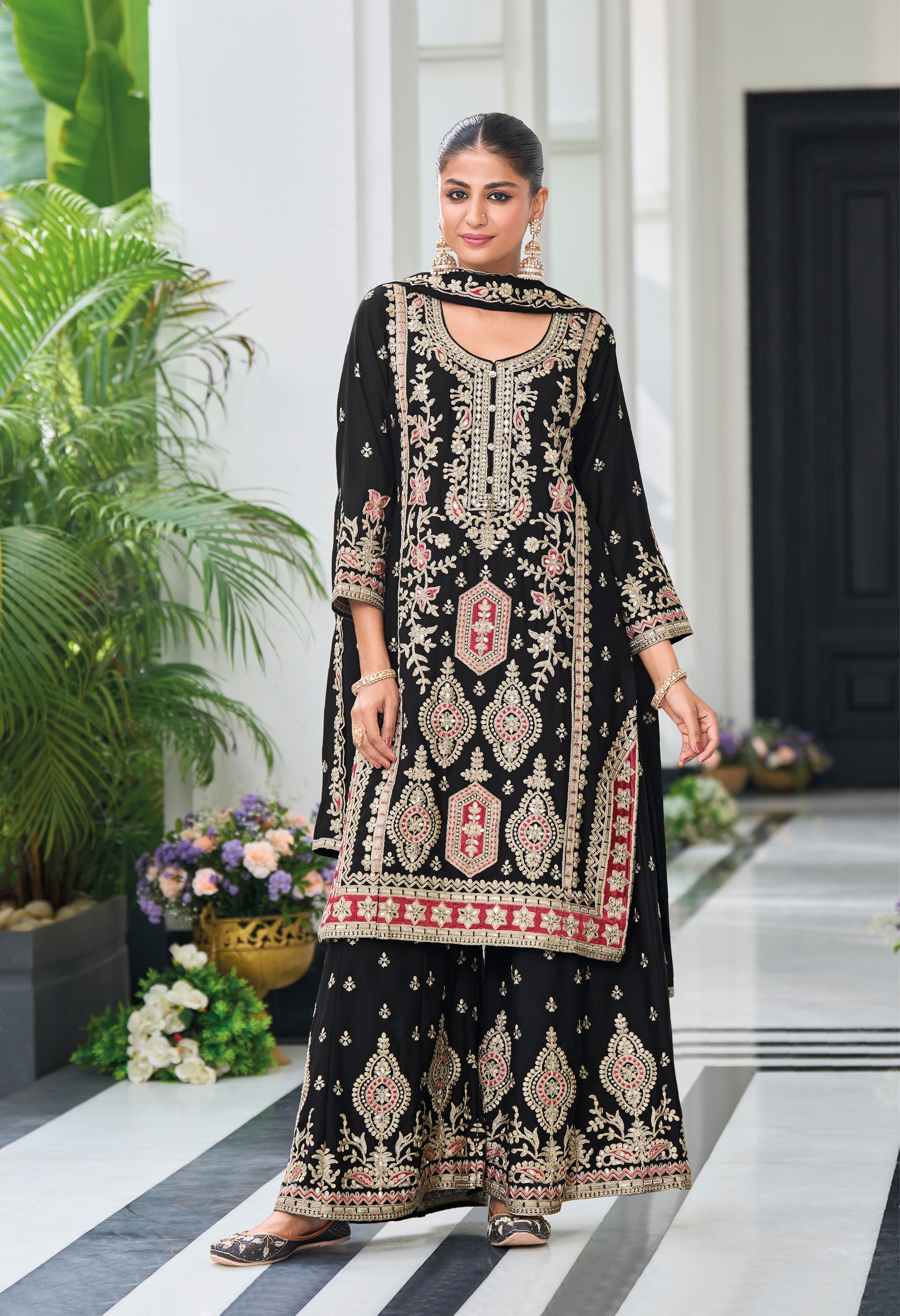 Black Heavy Designer Suit With Heavy Embroidery Work