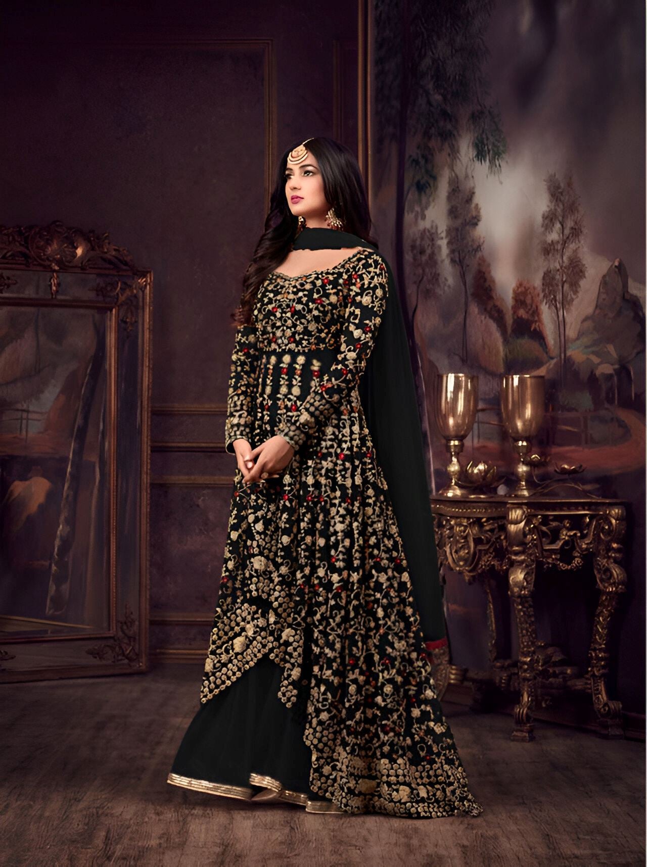 Black Heavy Designer Suit With Heavy Embroidery Work