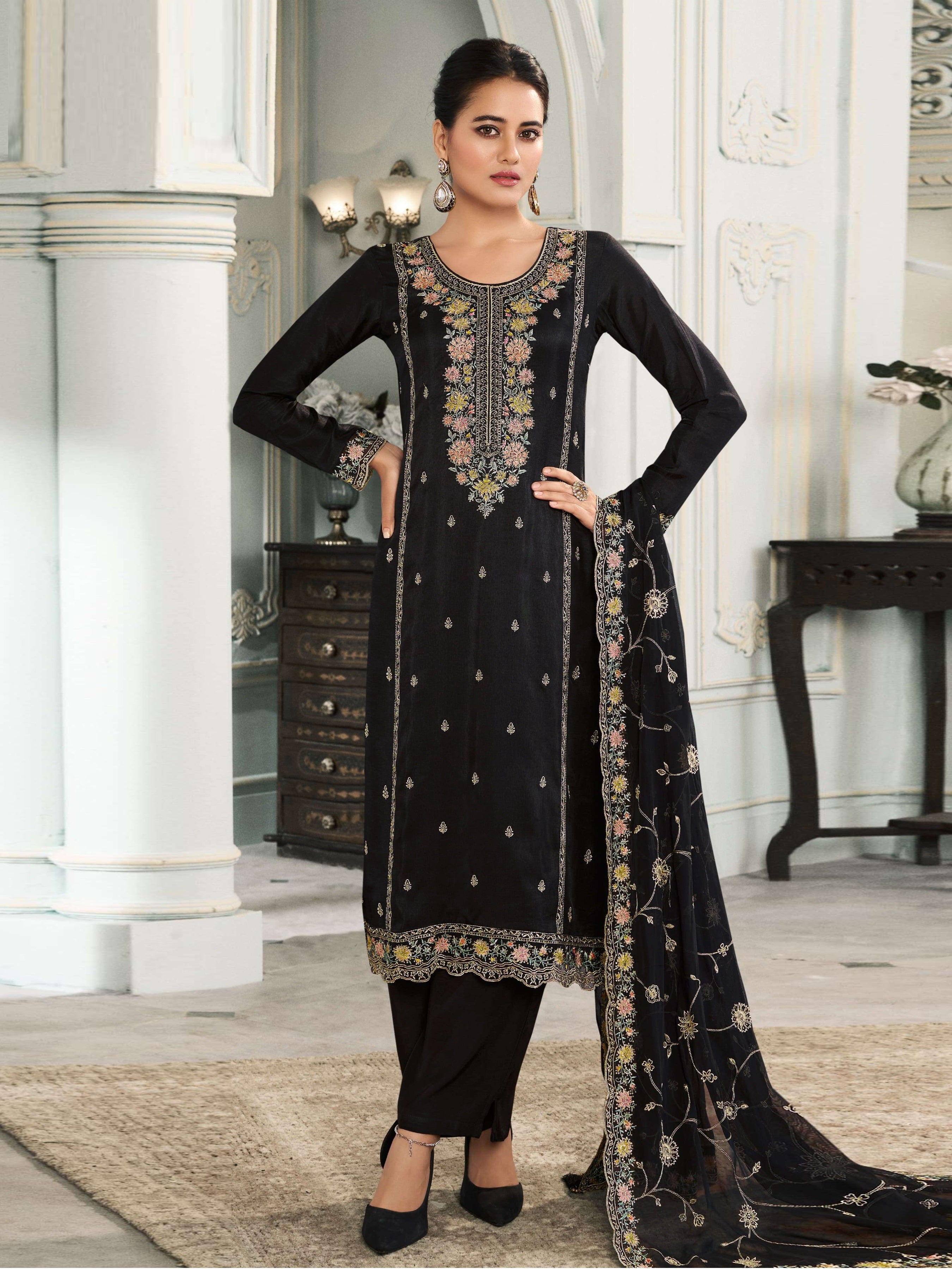 Black Heavy Designer Suit With Heavy Embroidery Work