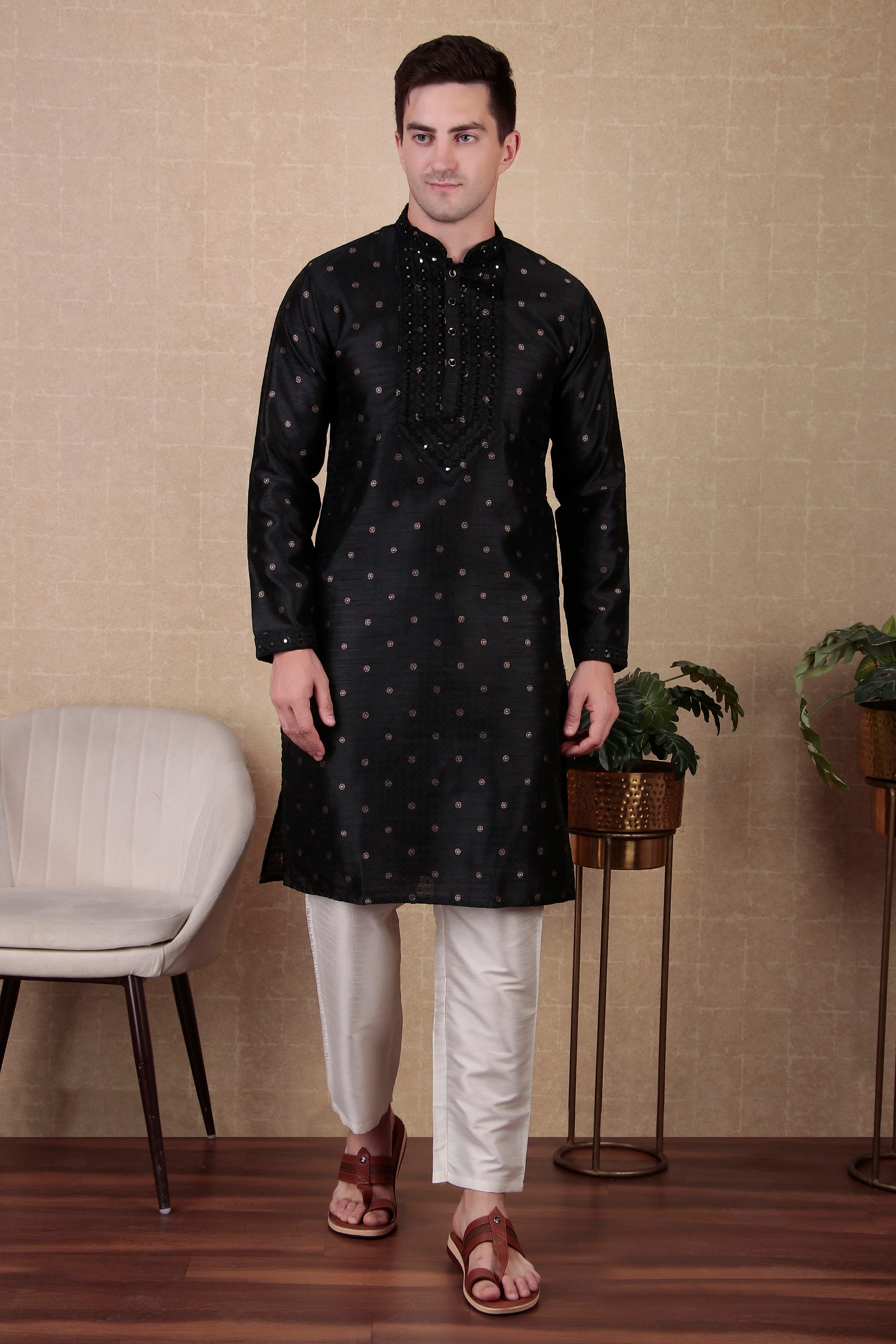Black Jacquard Silk Kurta Payjama – Bold Ethnic Appeal
