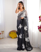 Black Jimmy Choo Designer Dual Sequance Embroidery Work Beautiful Partywear Saree