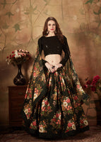 Black Lehenga Choli With Digital Print & Dori, Zari And Sequins Embroidery Work