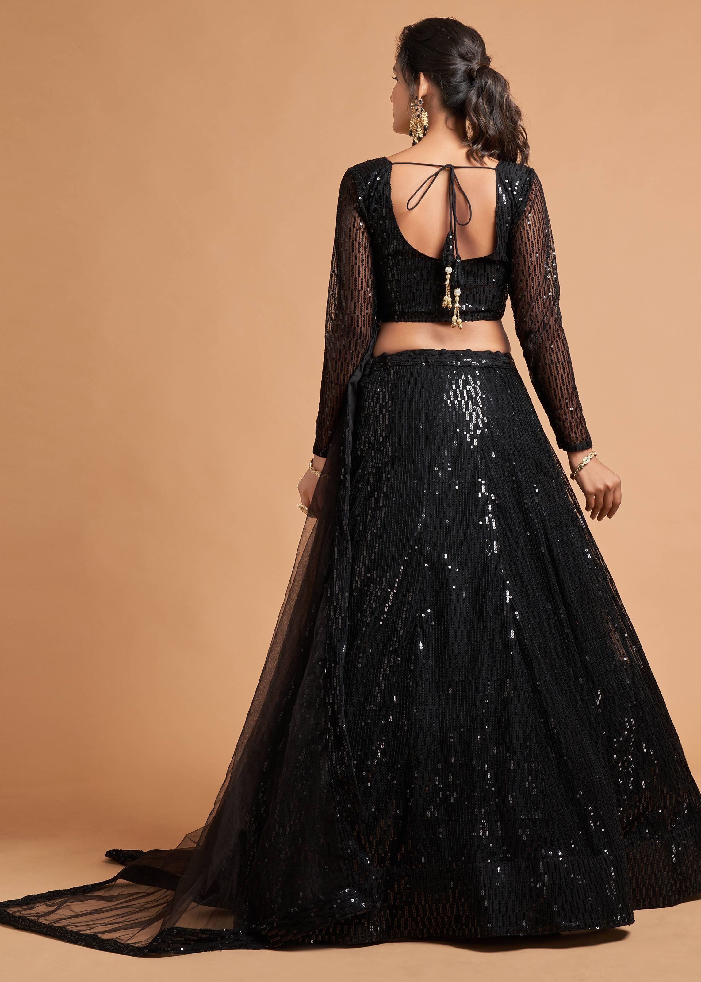 Black Lehenga Choli With Thread And Multiple Sequins Embroidery Work