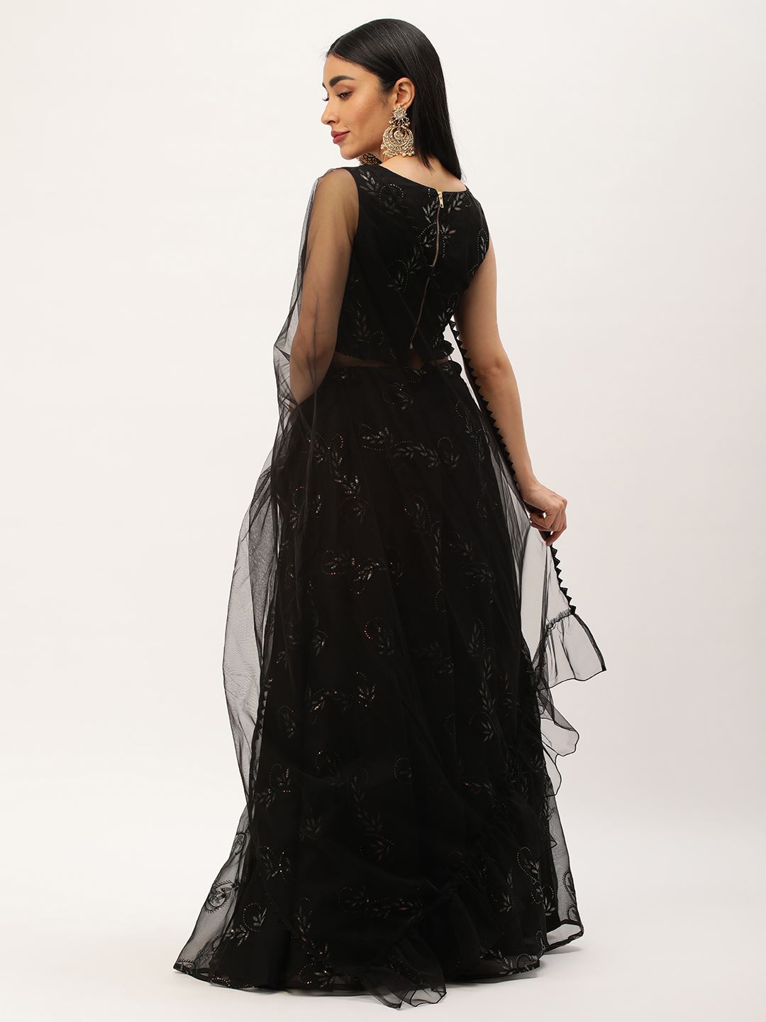 Black Lehenga Choli With Thread Embroidery With Sequins Work