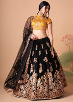 Black Lehenga Choli With   Thread, Zari, Dori And Sequins Embroidery With Mirror Work