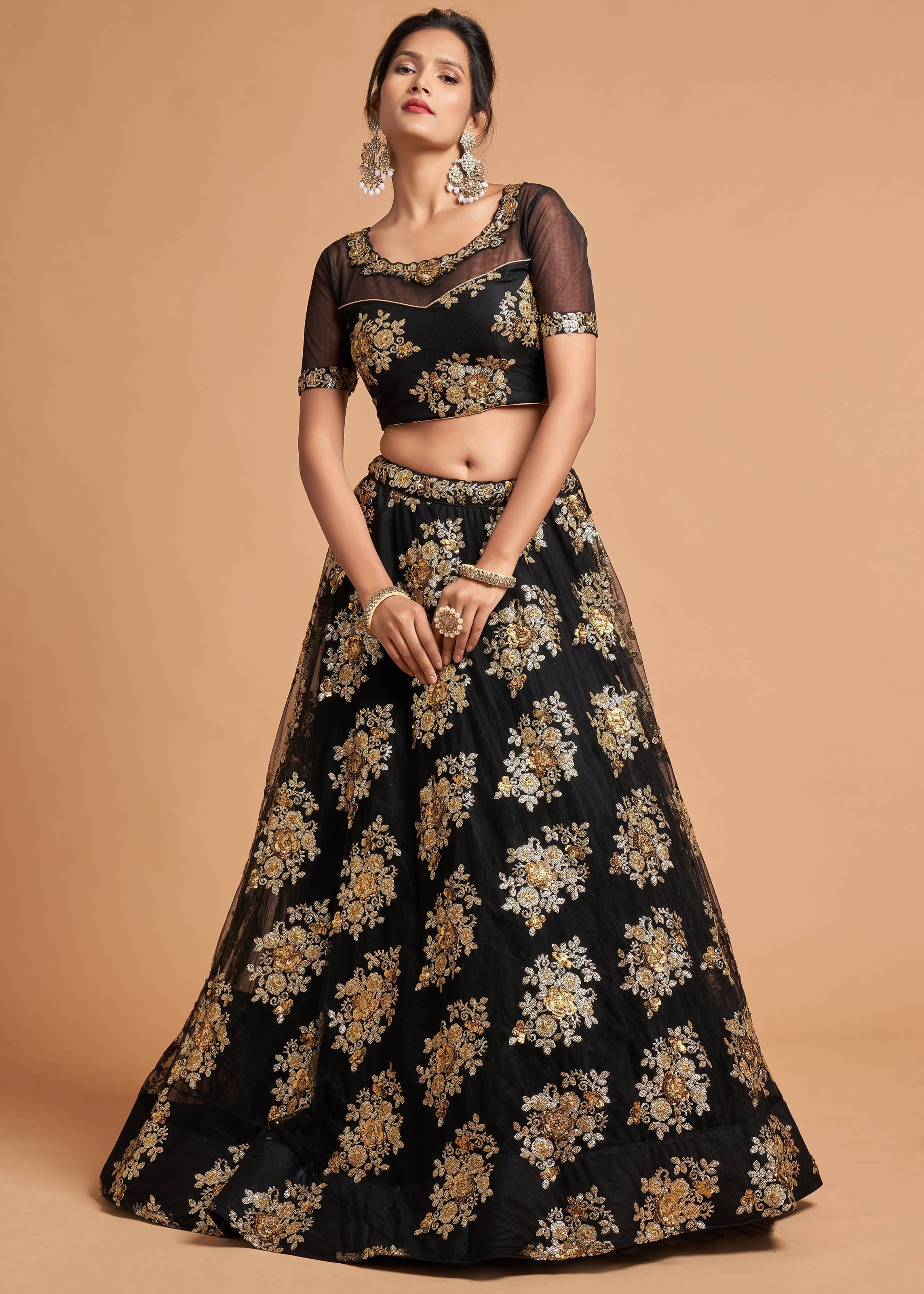 Black Lehenga Choli With Zari With Multiple Sequins Embroidery Work