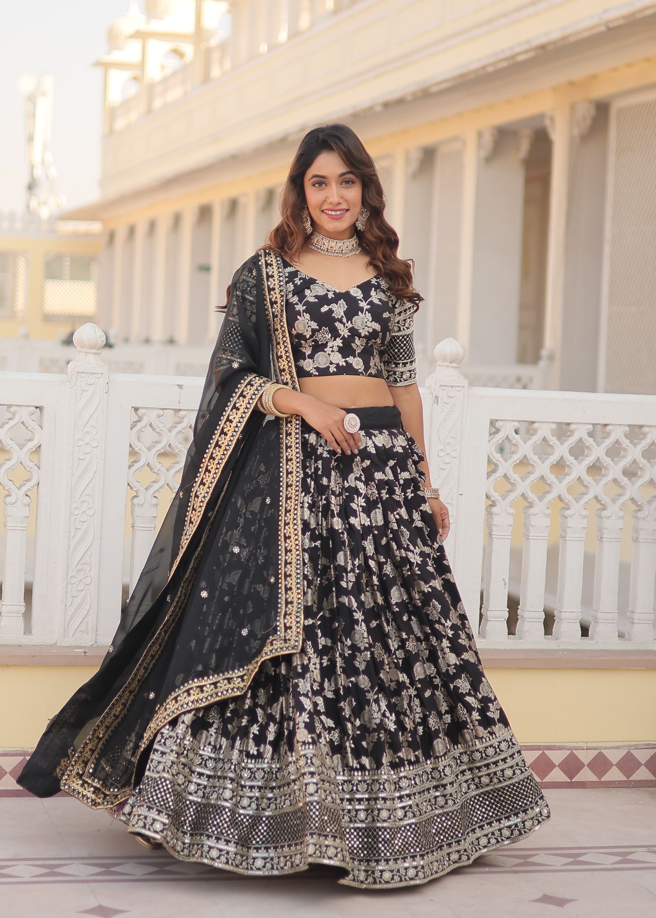 Black Lehenga Choli with Heavy Embroidered Sequins work